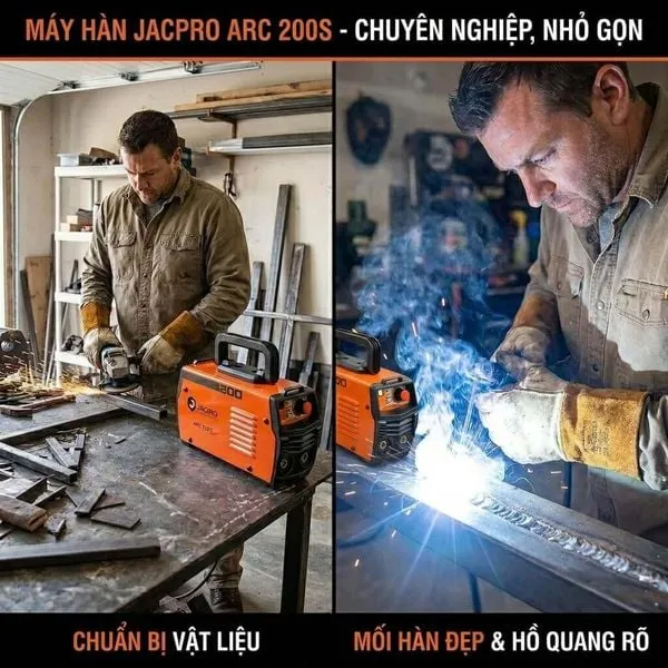Máy hàn que mini JACPRO ARC 200S hàn kéo que 2.5 ly liên tục và hỗ trợ hàn que 3.2 ly