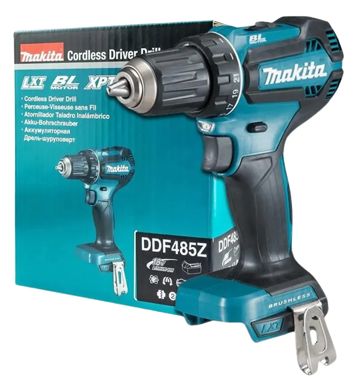 Máy khoan pin cầm tay Makita DDF485Z Động cơ BL cung cấp mô-men xoắn cực đại 50Nm (440 in.lbs.) giúp thực hiện các tác vụ nặng