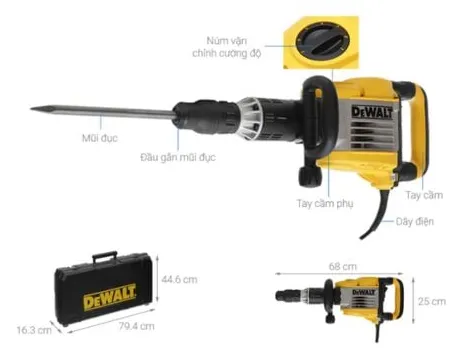Máy đục bê tông D25901K-B1 Với công suất 1550W, có thể đạt tốc độ đập lên đến 2100 lần/phút.