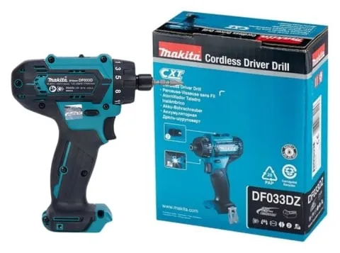 Máy khoan vặn vít pin Makita DF033DZ lực siết tối đa 30Nm (270 in.lbs.) cho khả năng khoan và vặn vít hiệu quả.