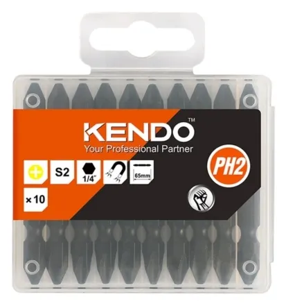 Mũi vít bake 2 đầu bằng thép S2 PH2×65mm Kendo 23230532
