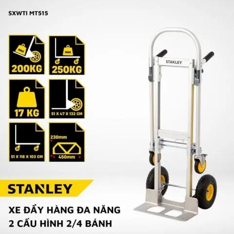 Xe đẩy hàng đa năng 2 và 4 bánh gấp gọn Stanley MT515 Chất liệu bằng nhôm cao cấp chuyên dụng dùng trong công nghiệp.