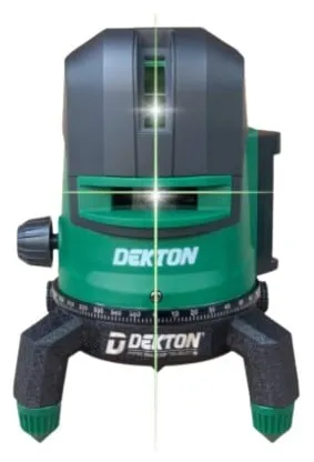 Máy cân bằng laser Dekton DK-LS0502 Gồm 1 tia ngang, 1 tia dọi tâm và 4 tia đứng, có thể chiếu sáng liên tục trong 10