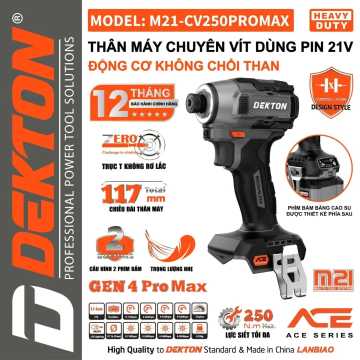 Máy vặn vít Dekton M21-CV250PROMAX Gen 4 Lực siết 250Nm