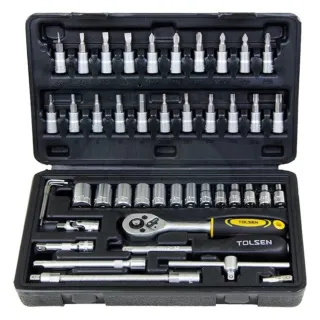 Bộ đầu tuýp 1/4 Tolsen 15138 gồm 46 món có độ bền cao, 21 đầu tô vít và 13 đầu vặn ốc